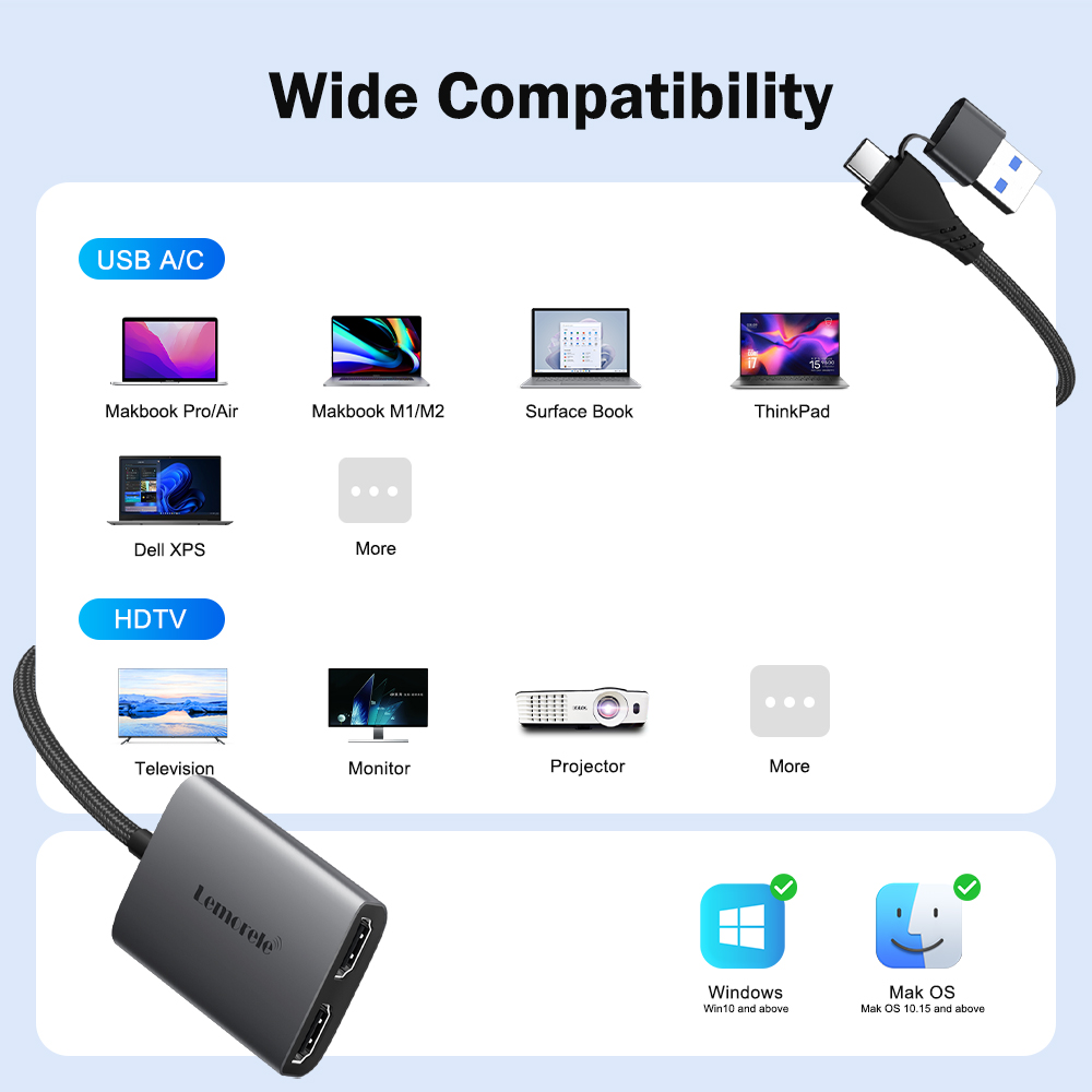 Lemorele المزدوج HDMI محول 4K  - مراجعة Hdmi Adapter Tablet وسعره