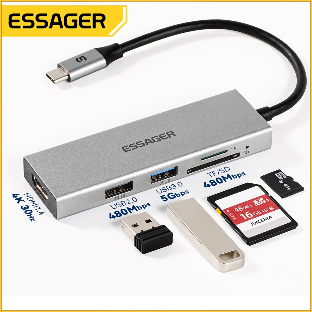 Essager 5 في 1 USB C HUB HDMI- - مراجعة Hdmi Adapter Tablet وسعره