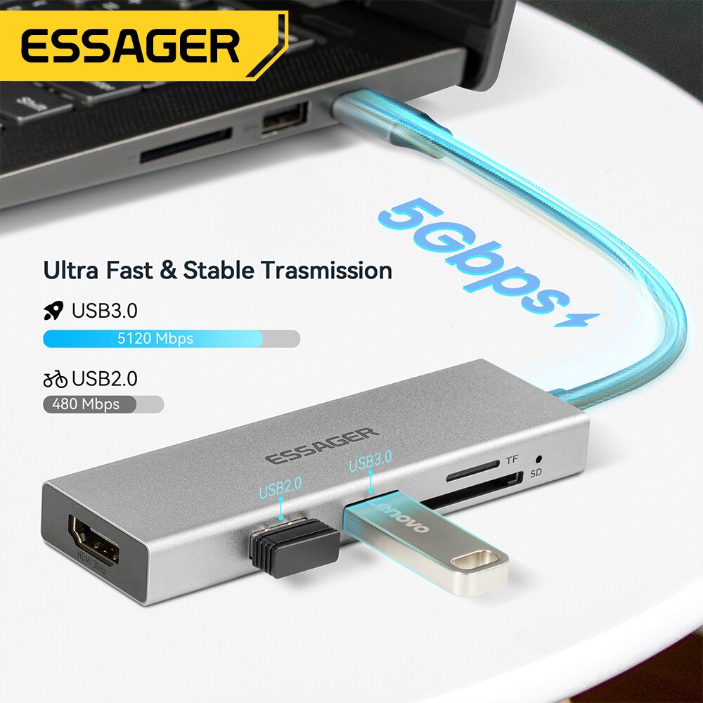 Essager 5 في 1 USB C HUB HDMI- - مراجعة Hdmi Adapter Tablet وسعره